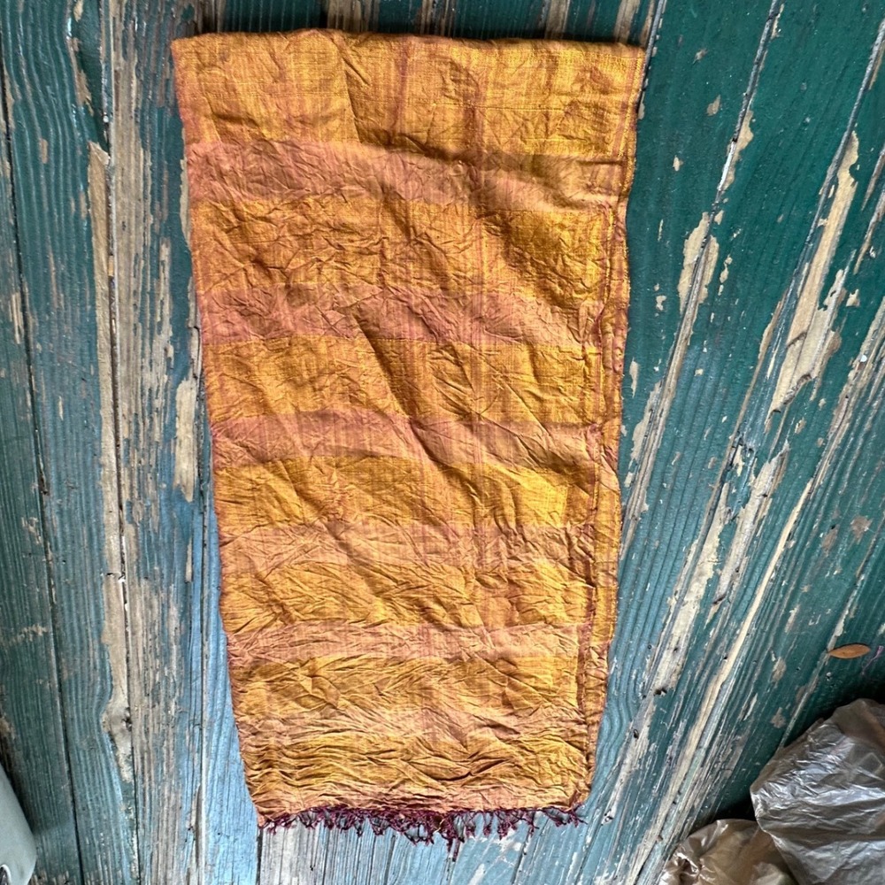 Iridescent Copper Orange Burgundy Crinkle Striped Fringed Scarf Wrap